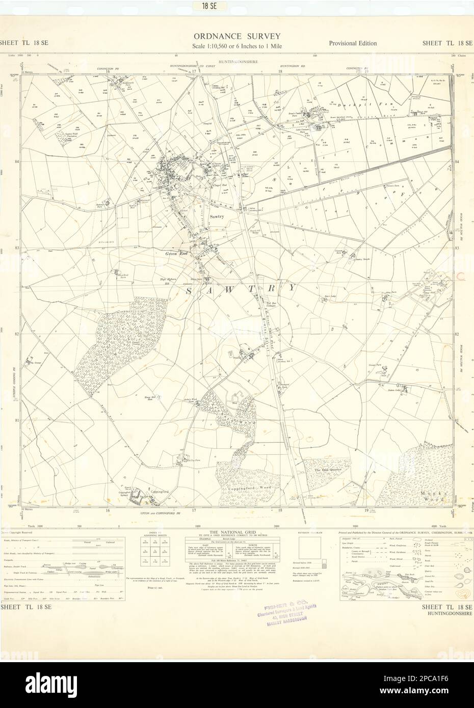 Ordnance Survey Sheet TL18SE Huntingdonshire Sawtry 1958 old vintage map chart Stock Photo Alamy