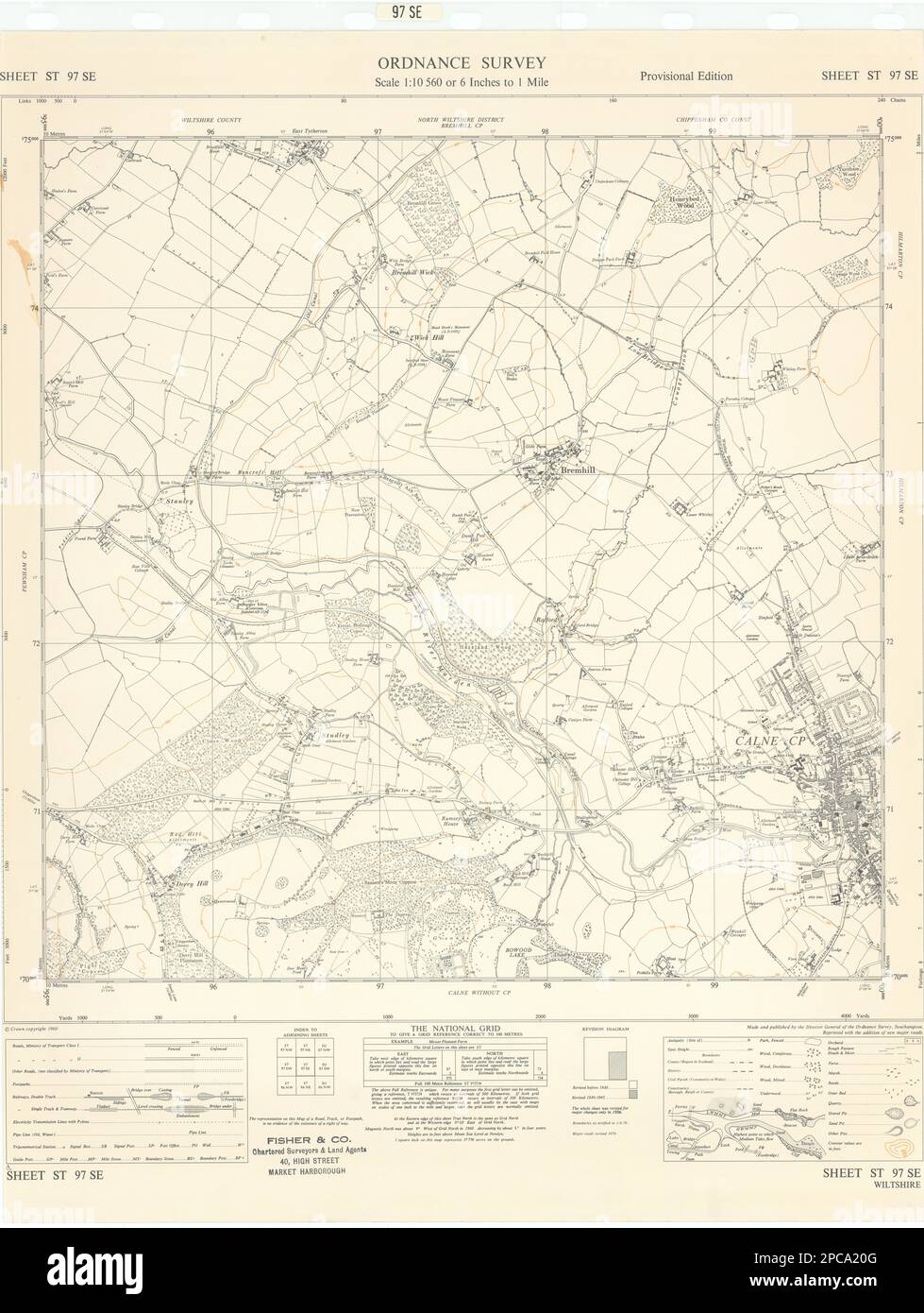 Ordnance Survey Sheet ST97SE Wiltshire Calne Bremhill 1960 old vintage
