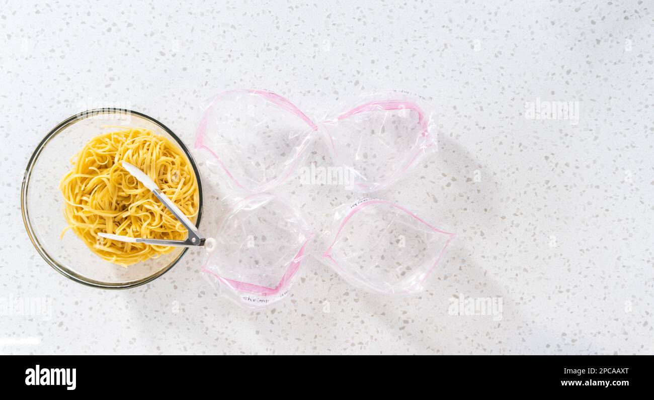 Frozen shrimp scampi meal prep Stock Photo - Alamy