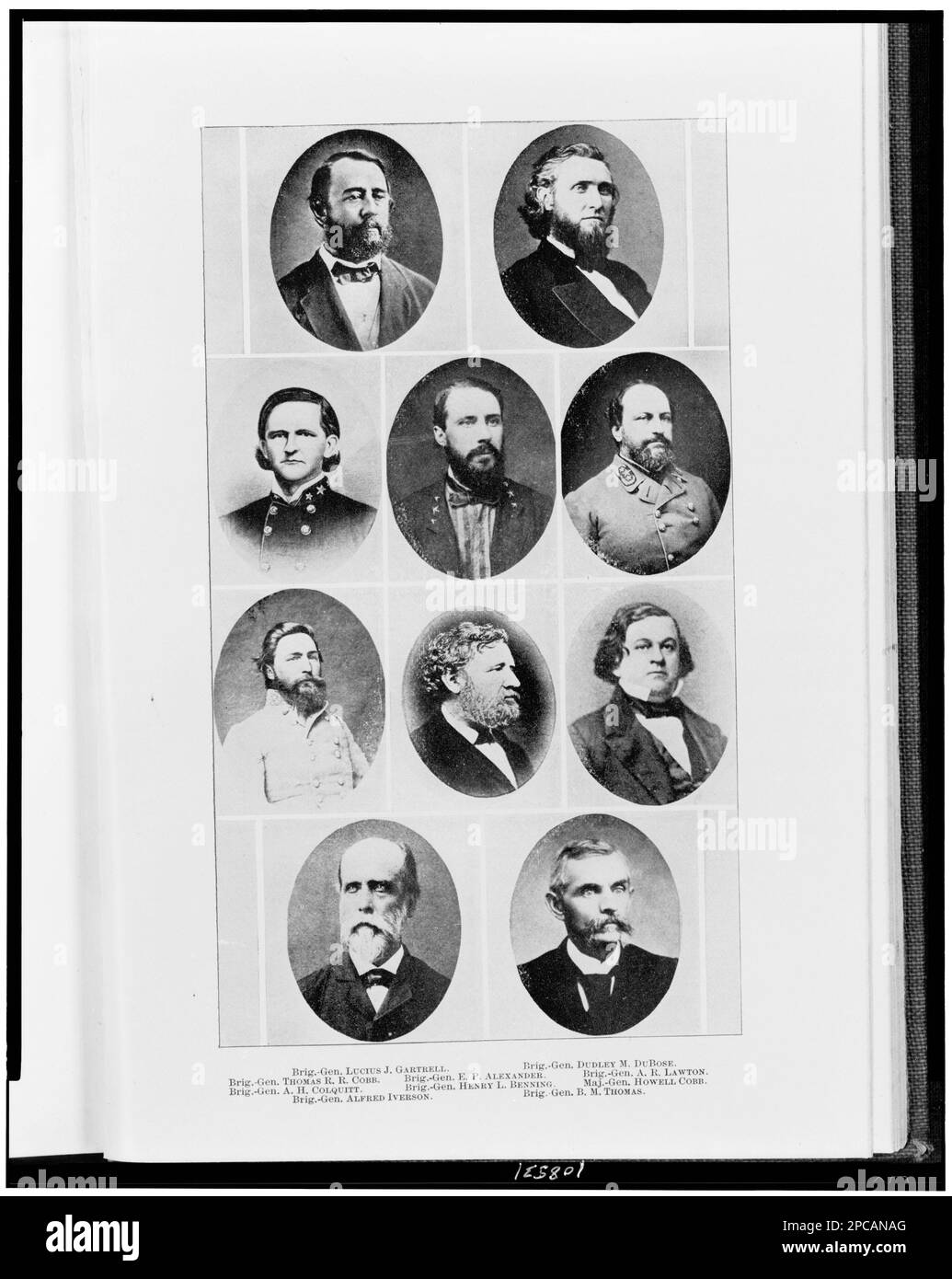 Brigadier-General Lucius J. Gartrell; Brigadier-General Dudley M. DuBose; Brigadier-General Thomas R.R. Cobb; Brigadier-General E.P. Alexander; Brigadier-General A.R. Lawton; Brigadier-General A.H. Colquitt; Brigadier-General Henry L. Benning; Maj.-General Howell Cobb; Brigadier-General Alfred Iverson; Brigadier-General B.M. Thomas. Illus. in: Confederate military history / .. edited by Gen. Clement A. Evans of Georgia. Atlanta, Ga. : Confederate Publishing Company, 1899, vol. 6, oppos. p. 428, Reference copy in LOT 4421-B. United States, History, Civil War, 1861-1865, Military personnel, Conf Stock Photo