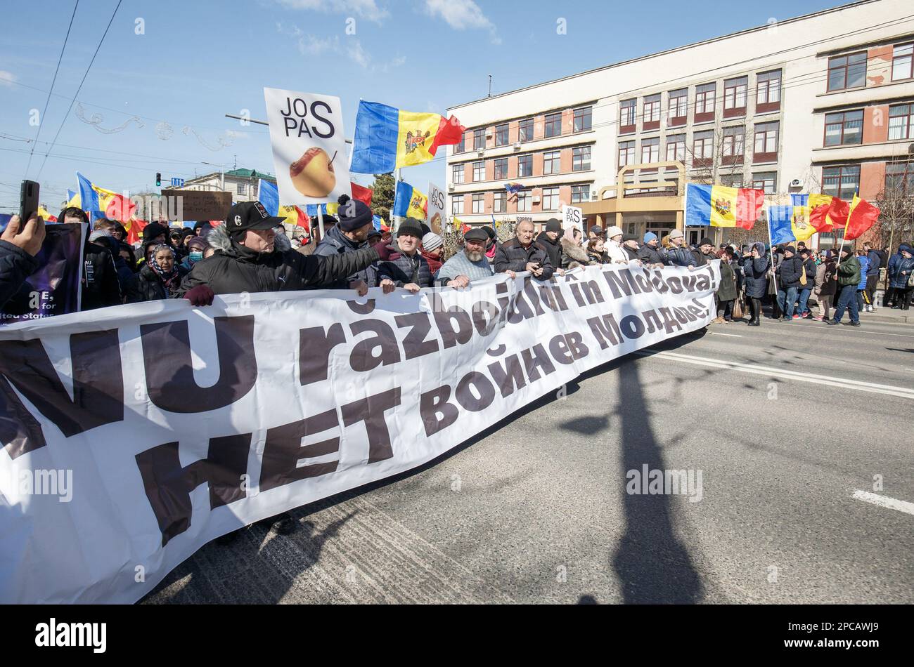 Chisinau, Moldova - March 12, 2023: anti-government rally in Chisinau