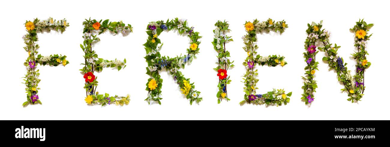 Colorful Blooming Flower Letters Building Word Ferien Means Vacation
