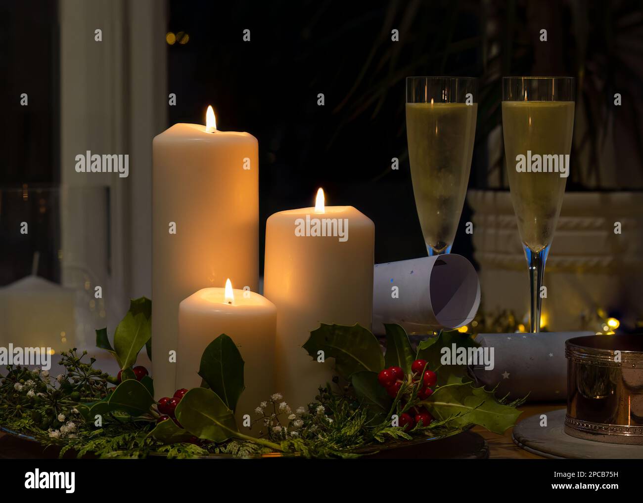 Christmas table with candles Stock Photo
