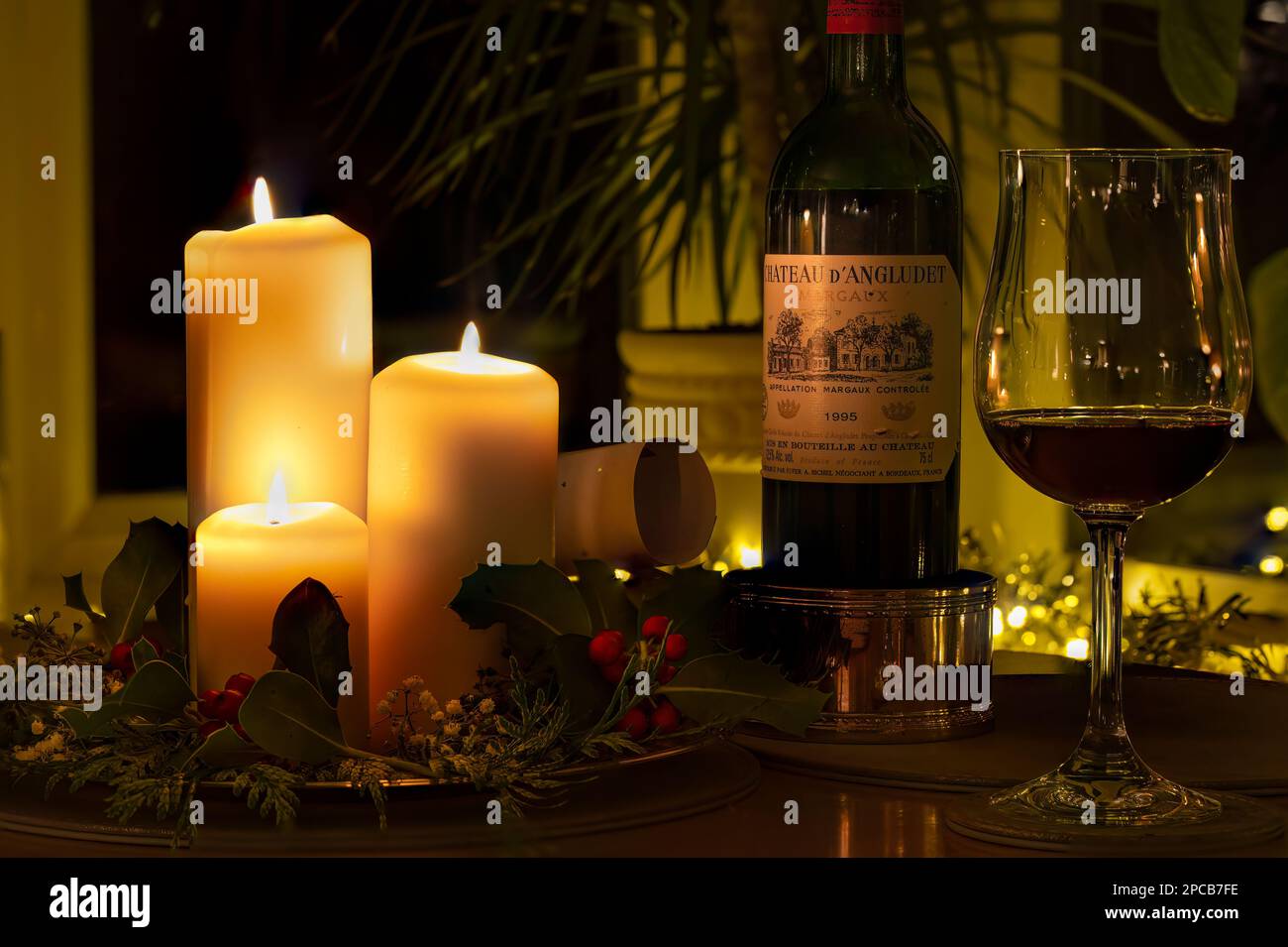 Christmas table with candles Stock Photo