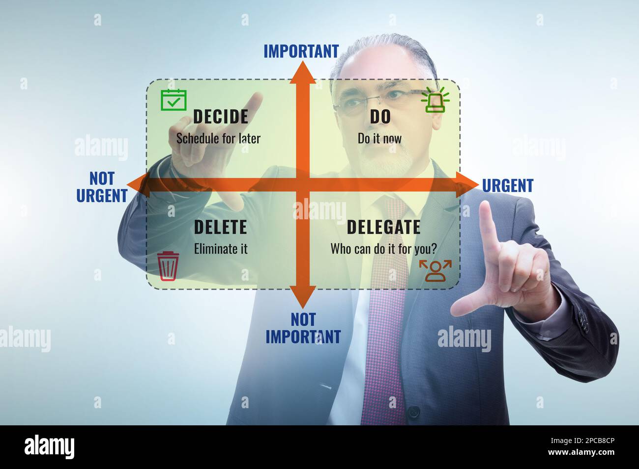 Businessman using eisenhower matrix for priorities Stock Photo - Alamy