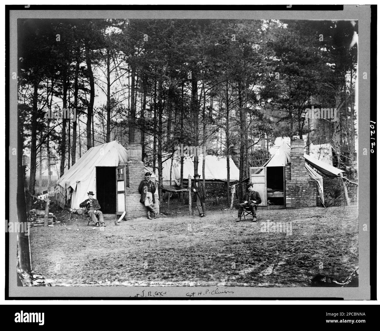 Quarters of Captain Harry Clinton, Qt. Mst. of Provost Marshal Dept., Brandy Station, Virginia. Civil War Photograph Collection. Military camps, Virginia, Brandy Station, 1860-1870, United States, History, Civil War, 1861-1865, Military facilities, United States, History, Civil War, 1861-1865, Military personnel. Stock Photo