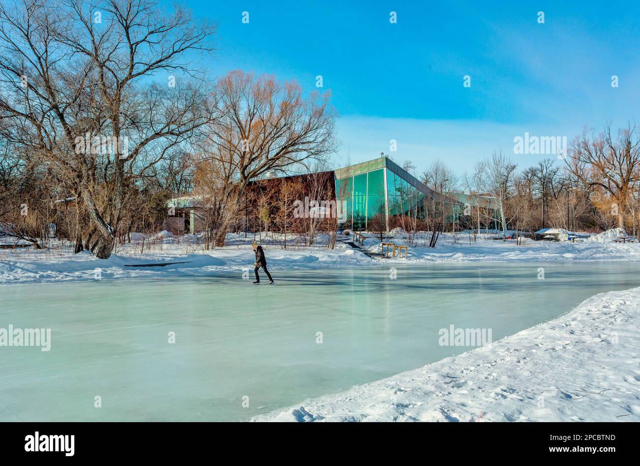 The Duck Pond Ice Rink in Assiniboine Park, Winnipeg, Manitoba. Stock Photo