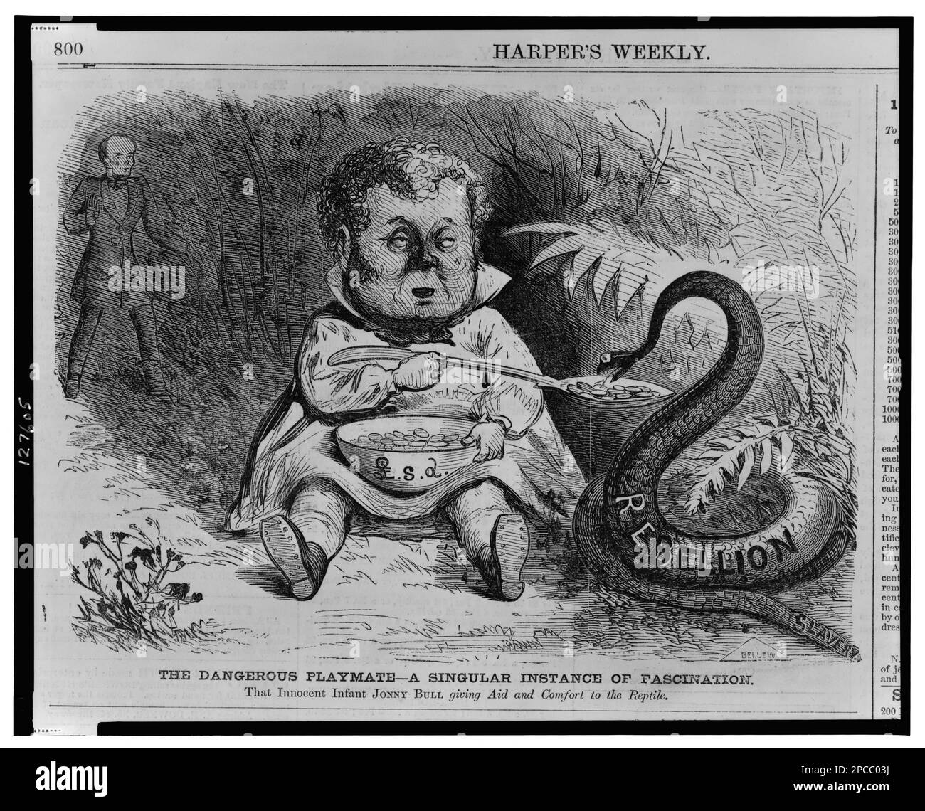 the dangerous playmate a singular instance of fascination illus in harpers weekly v 5 no 259 1861 dec 14 p 800 john bull symbolic character 1860 1870 snakes 1860 1870 united states history civil war 1861 1865 political aspects 2PCC03J