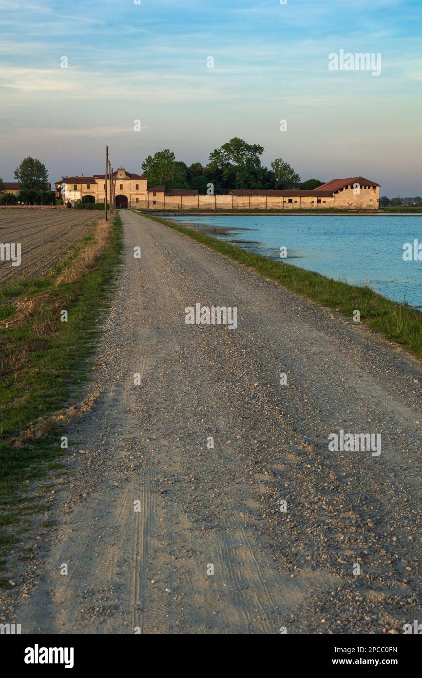 Cascina tra le risaie del Novarese Stock Photo