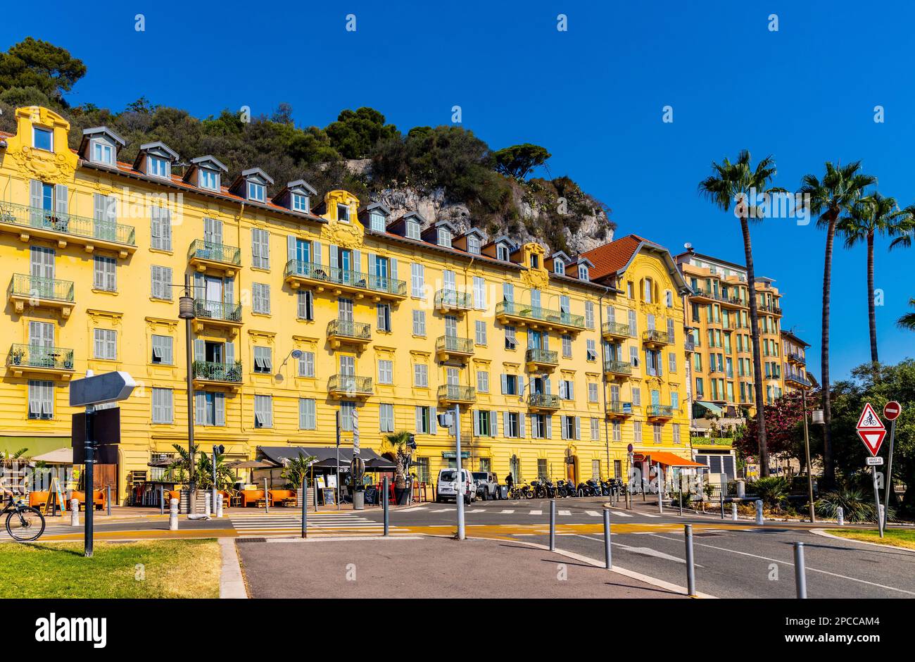 Nice, France August 5, 2022 Colorful tenement houses along Rue de