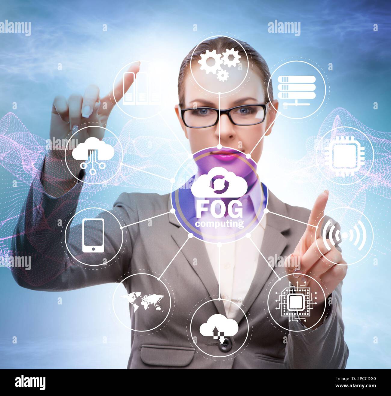 The businessman in edge and fog computing concept Stock Photo - Alamy