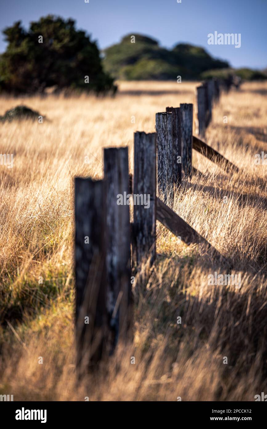 Abstract fenceline at Pt.Cabrillo state park in Mendocino County CA Stock Photo