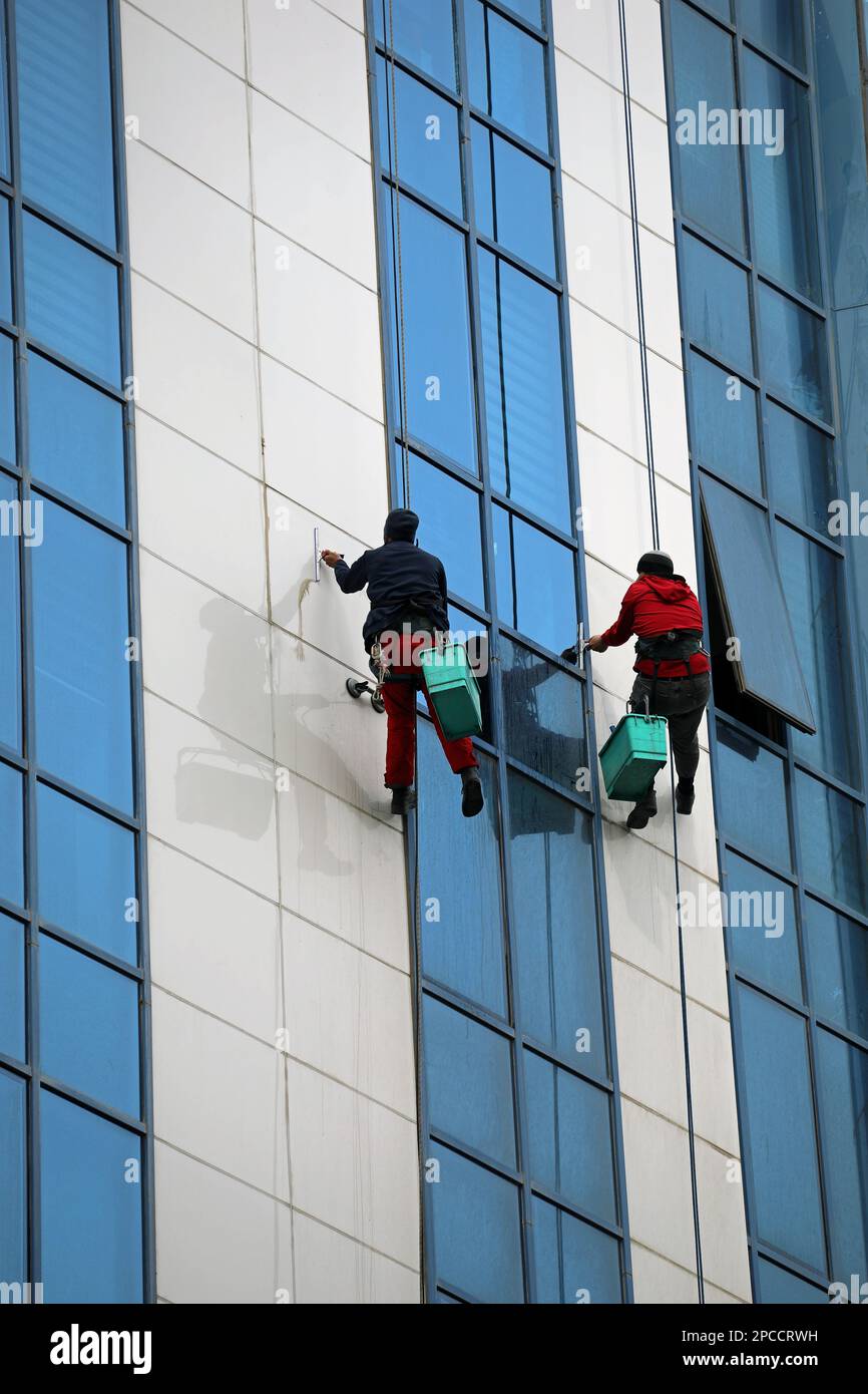 Specialist high rise cleaning team Stock Photo