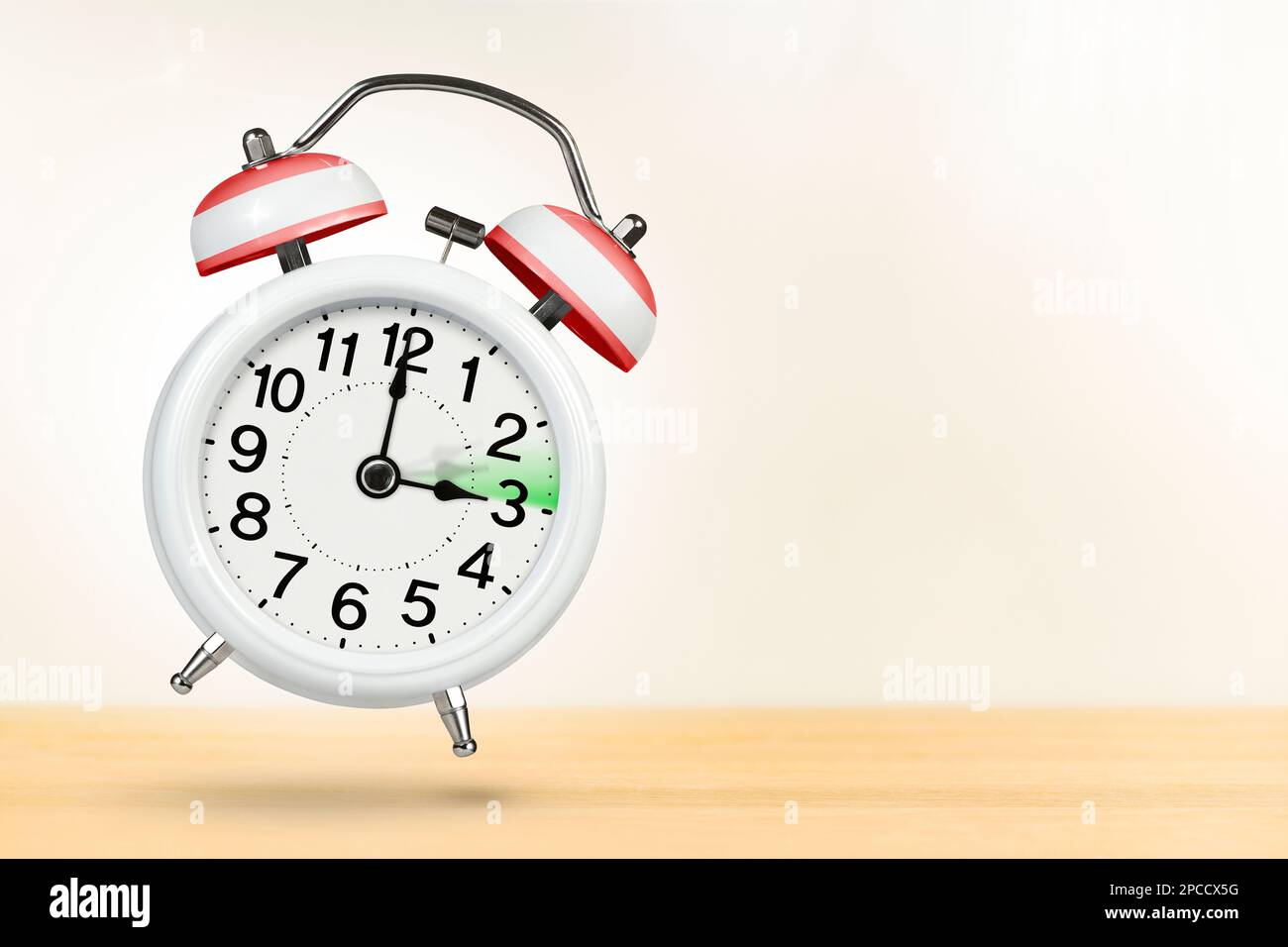 Time change in Austria, spring forward. Summer time concept, over white