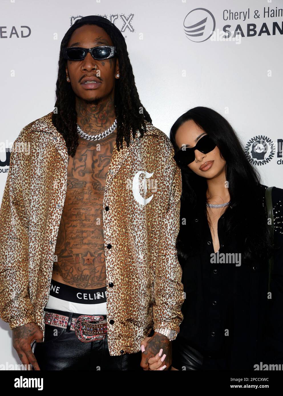 West Hollywood, Ca. 12th Mar, 2023. Wiz Khalifa and Aimee Aguilar at the Elton John AIDS Foundation's 31st Annual Academy Awards Viewing Party on March 12, 2023 in West Hollywood, California Credit: Faye Sadou/Media Punch/Alamy Live News Stock Photo