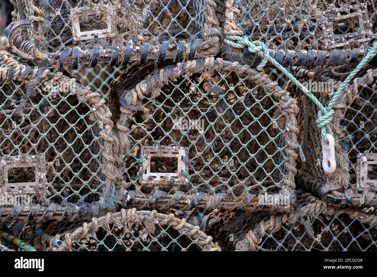 Old lobster pots in Scarborough Harbour Stock Photo
