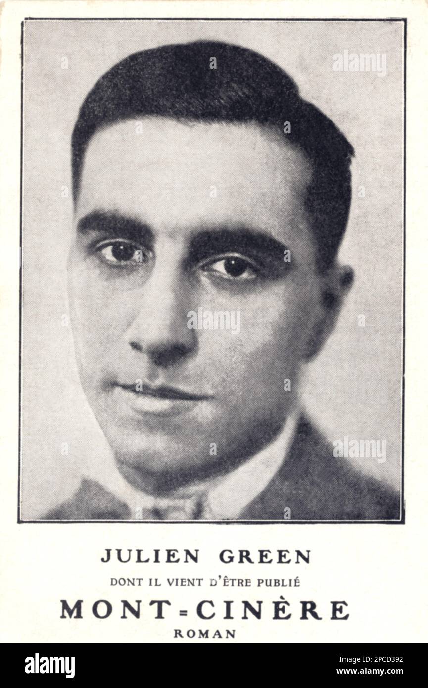 1926, FRANCE :  The french writer in english language  JULIEN GREEN (born Julian Hartridge Green , 1900 - 1998 ), pubblicity card by Librairie Plon , Paris ( photo by Martinie , Paris ). He wrote primarily in French  but was not a French citizen. was born to American parents in Paris . Julien Green is the adoptive father of the gay fiction writer, Eric Jourdan (born in 1938). Green was the first non-French national ever to be elected to the Academie Francaise in 1971  - SCRITTORE - SCRITTRICE - LETTERATO - LITERATURE - LETTERATURA  - GAY - homosexual - omosessuale - Omosessualità - LGBT - homo Stock Photo