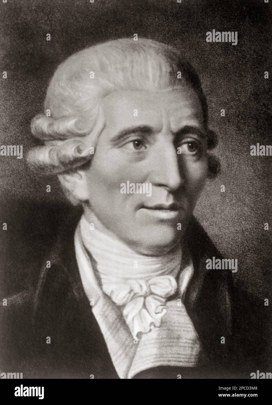 The celebrated austrian Baroque music composer  Franz JOSEPH HAYDN ( 1732 - 1809 ).A life-long citizen of Austria, Haydn spent much of his career as a court musician for the wealthy Hungarian Esterhezy family on their remote estate. - MUSICA CLASSICA - CLASSICAL - JOSEF - COMPOSITORE - MUSICISTA - portrait - ritratto - wig - parrucca - jabot -  BAROCCO - BAROCCA  ----  ARCHIVIO GBB Stock Photo