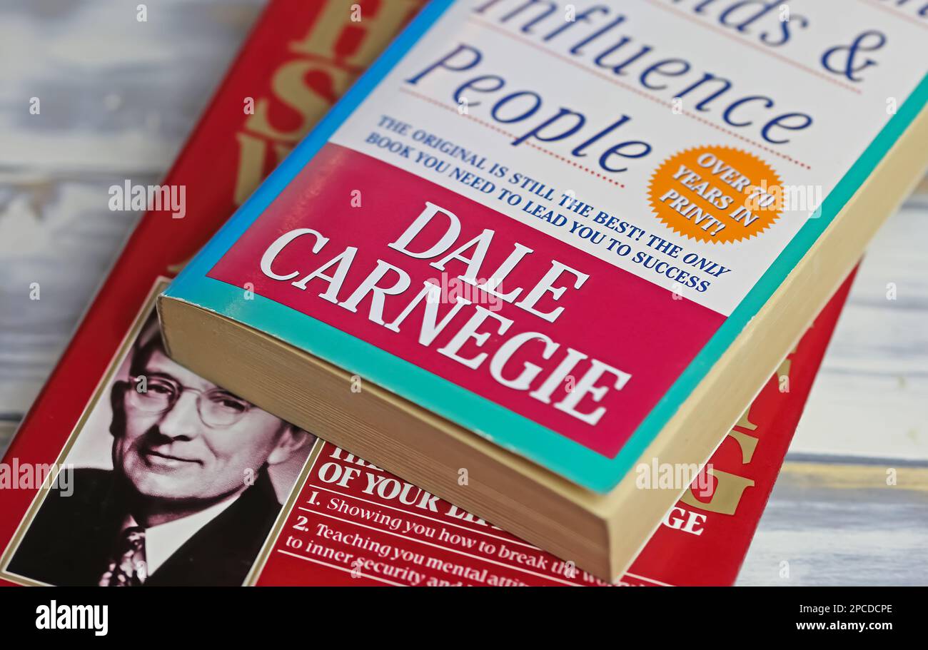 Viersen, Germany - March 9. 2023: Closeup of Dale Carnegie bestseller books Stock Photo