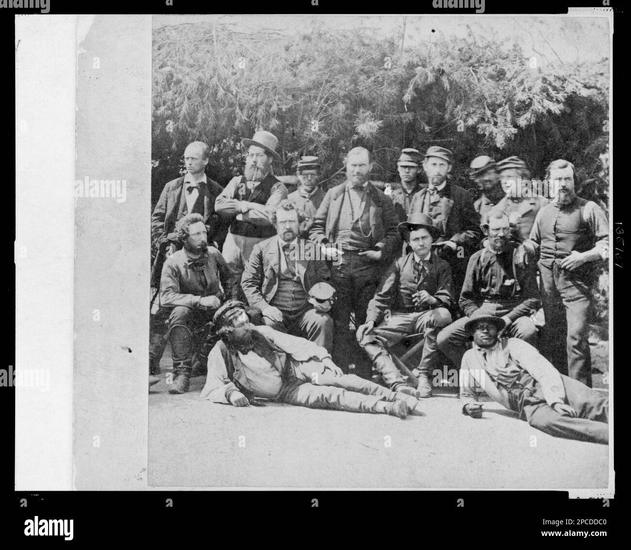 Group at Cumberland, May, 1862. Civil War Photograph Collection , Original negative may be available: LC-B811-636. Pinkerton, Allan, 1819-1884, Military service, Pinkerton, Robert A, (Robert Allan), 1848-1907, Military service, United States, History, Civil War, 1861-1865, Military personnel, Union, Maryland, Cumberland, Guards, Union, Maryland, Cumberland, 1860-1870. Stock Photo