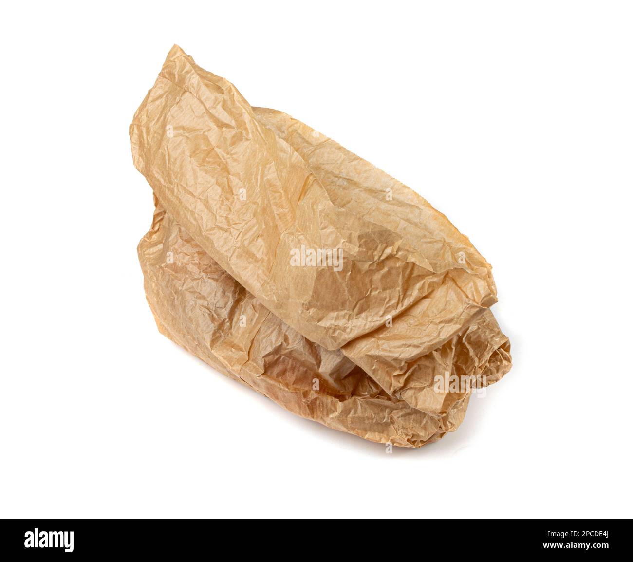 Old paper bag isolated. Crumpled disposable ecology container, wrinkled