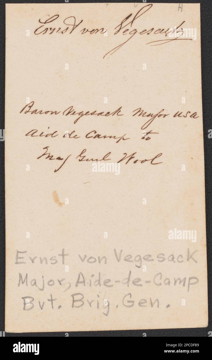 Brigadier General Ernst Mattais Peter Von Vegesack, a Swedish soldier who served as captain of 58th Ohio Infantry Regiment, major in staff of General John E. Wool, aide-de-camp to Joseph K. Mansfield and Daniel Adams Butterfield, with Major General George B. McClellan at Yorktown, and colonel of 20th New York Infantry Regiment, in uniform with sword. Liljenquist Family Collection of Civil War Photographs , pp/liljpaper. Vegesack, Ernst Mattais Peter von, 1888-1974 , United States, Army, Ohio Infantry Regiment, 58th (1861-1865), People, United States, Army, New York Infantry Regiment, 20th (186 Stock Photo