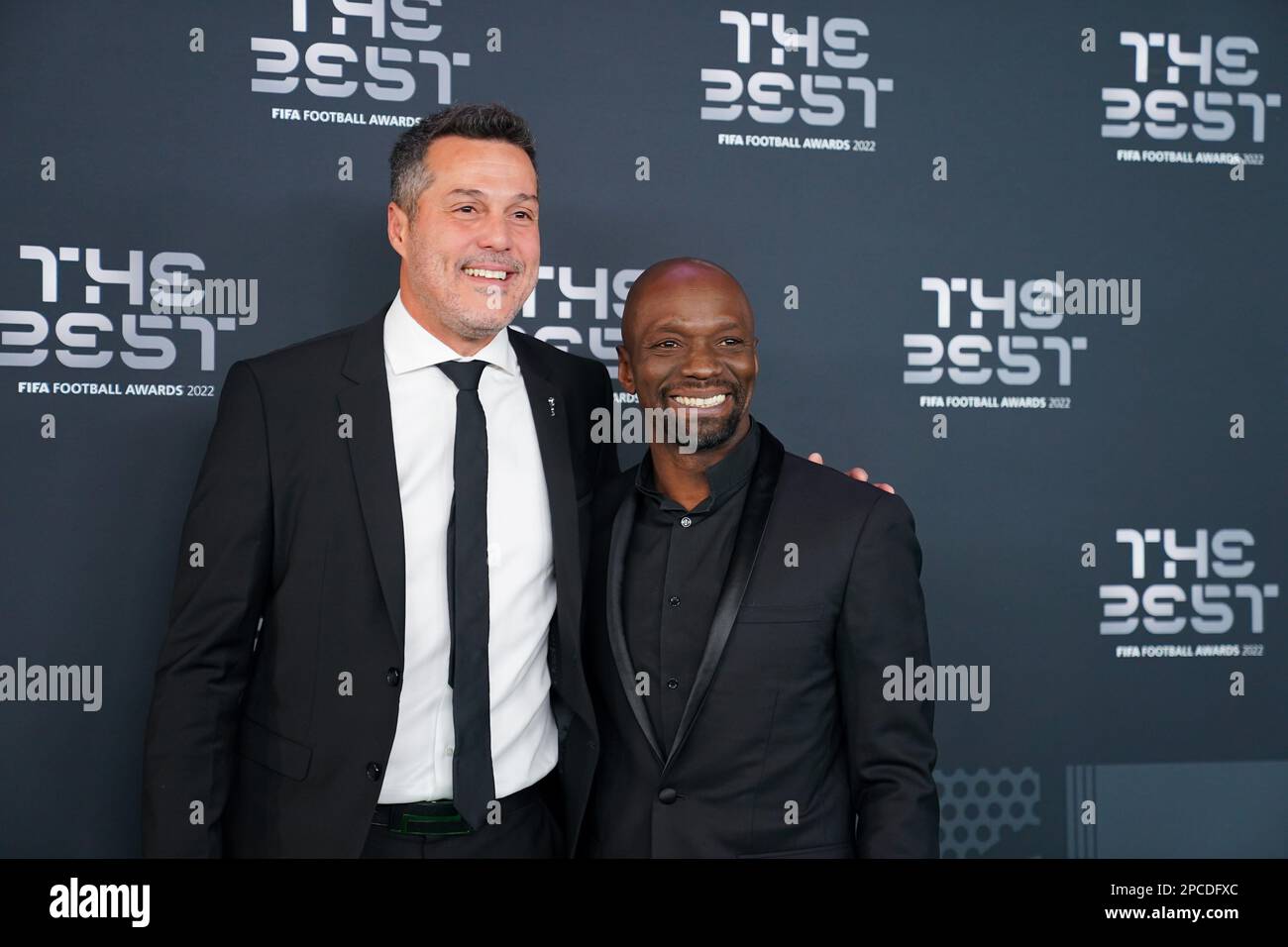 Paris, France. 27th Feb, 2023. Julio Cesar (former Brazil football player) and Claude Makelele (former France player) pose for a photo on the Green Carpet during the The Best FIFA Football Awards 2022 at Salle Pleyel in Paris, France. (Foto: Daniela Porcelli/Sports Press Photo/C - ONE HOUR DEADLINE - ONLY ACTIVATE FTP IF IMAGES LESS THAN ONE HOUR OLD - Alamy) Credit: SPP Sport Press Photo. /Alamy Live News Stock Photo