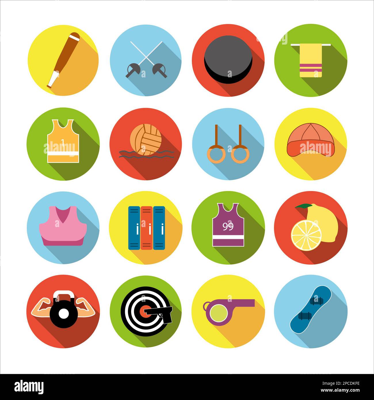 Collection of icons with different sports and healthy eating in flat ...