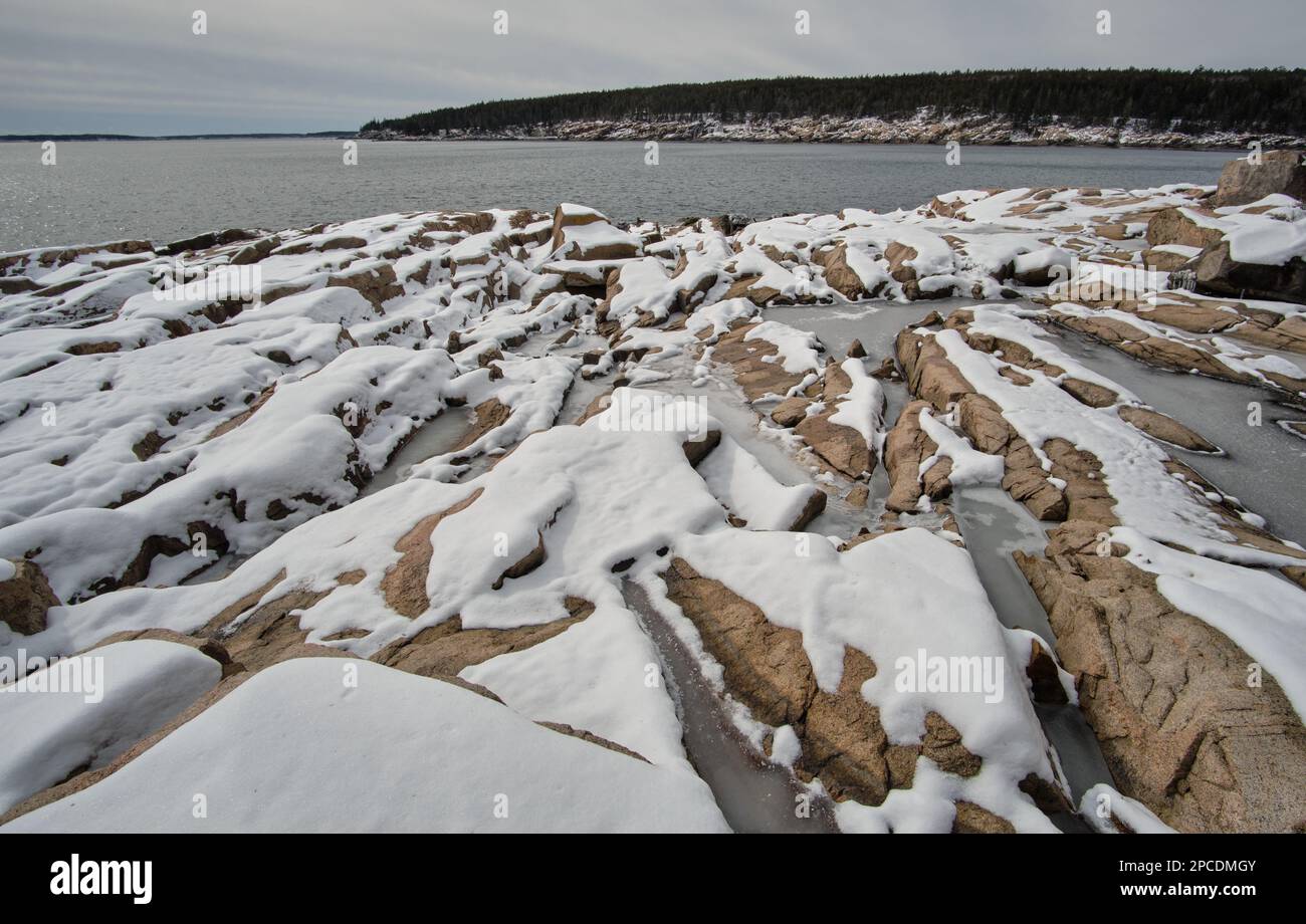 Otter Point, Acadia National Park, Maine, in winter. Stock Photo