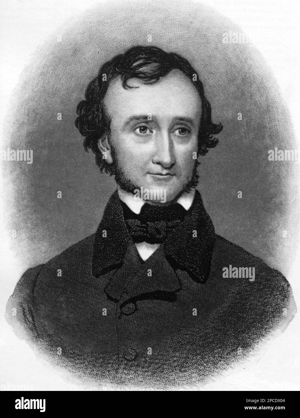 1840 ca, USA  : The celebrated United States horror writer EDGAR ALLAN POE (1809 - 1849 ) . - SCRITTORE - LETTERATURA - LITERATURE - letterato - triller - racconti dell' orrore - giallo - poliziesco - fantastico - incubo - nightmare - portrait - ritratto - collar - colletto - cravatta - tie  - stempiato - stempiatura - timmed at temple ----  Archivio GBB Stock Photo