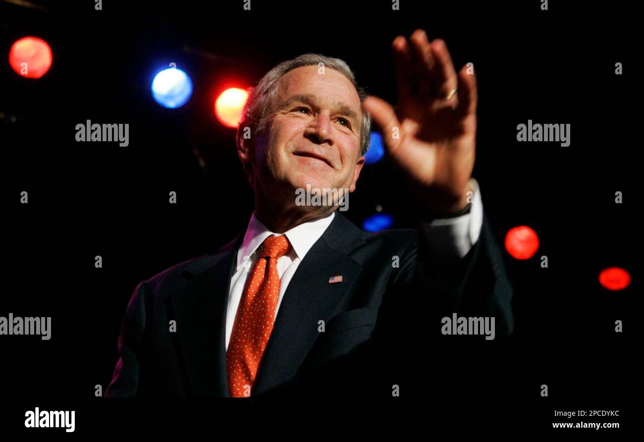 President Bush waves after speaking at the National Italian American ...