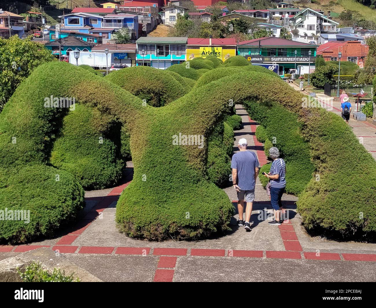 Zarcero, Costa Rica - The topiary garden in Parque Francisco Alvarado. The garden was started and has been maintained since the 1960s by Evangelista B Stock Photo