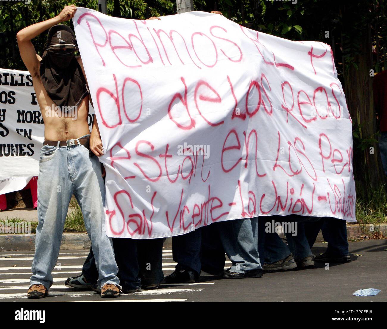 A member of the Mara Salvatrucha gang protests outside of the prisons ...