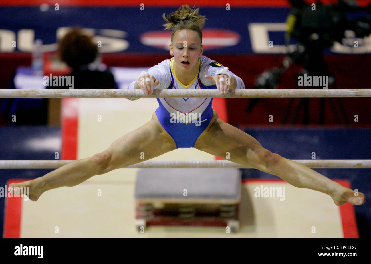Romania's Sandra Raluca Izbasa performs on the uneven bars in women's ...