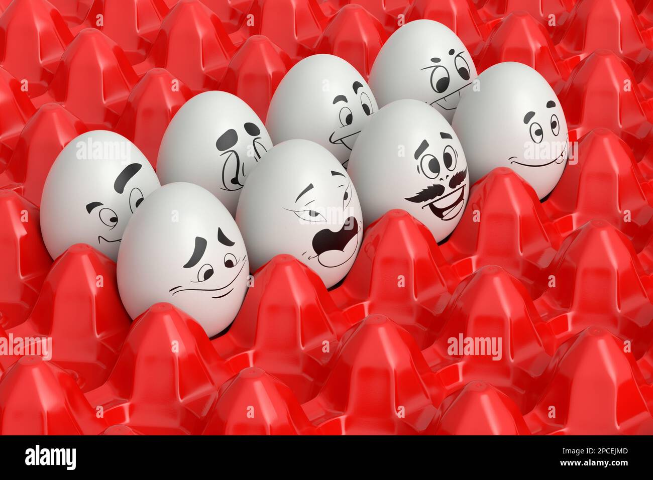 Farm white painted egg with expressions and funny face in plastic tray ...