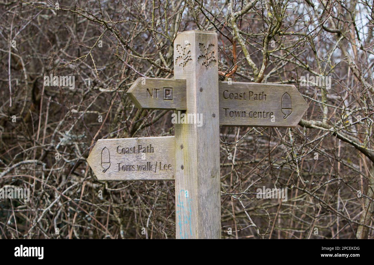 Wooden Coastal Path signpost near Ilfracombe. Devon. England. UK Stock ...