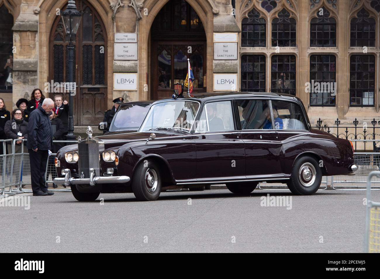 Westminster, London, UK. 13th March, 2023. King Charles III and Queen Camilla arriving with members of the Royal Family arriving for the Commonwealth Service at Westminster Abbey in London this afternoon. Credit: Maureen McLean/Alamy Live News Stock Photo