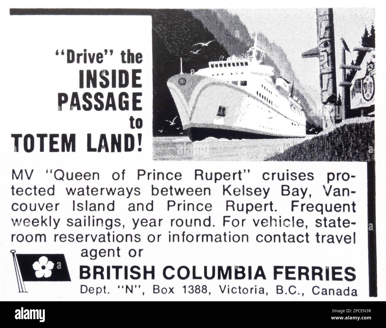 British Columbia ferries advert in a Natgeo magazine June 1969 Stock Photo