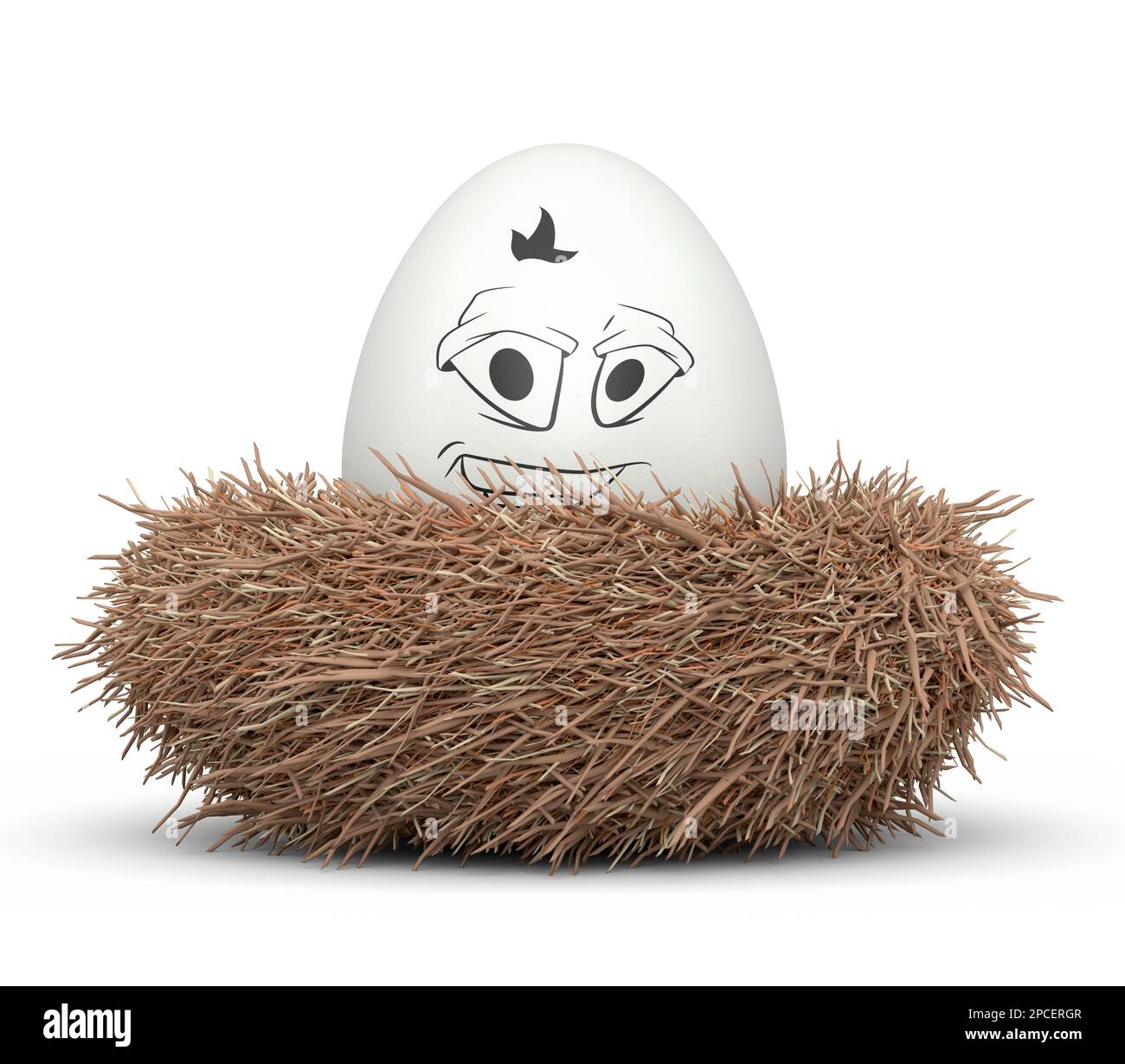 Farm white painted egg with expressions and funny face in bird nest ...