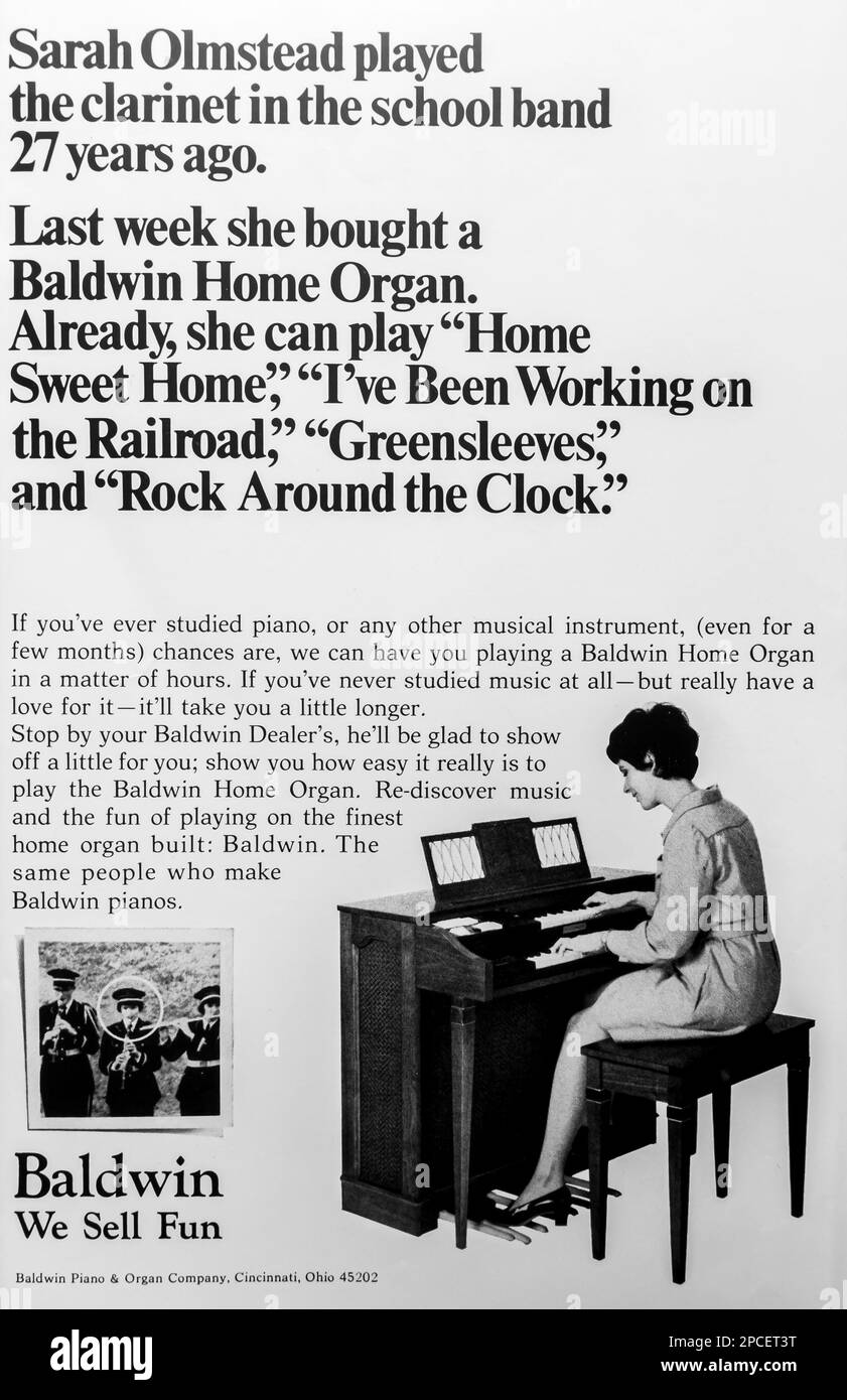 Baldwin Piano & Organ advert in a Natgeo magazine June 1969 Stock Photo