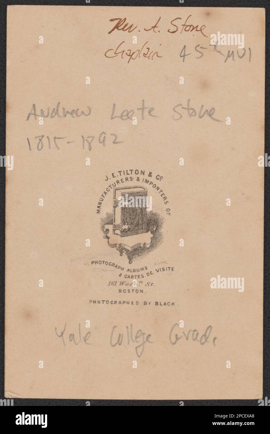 Chaplain Andrew L. Stone of 45th Massachusetts Infantry Regiment in uniform wearing overcoat