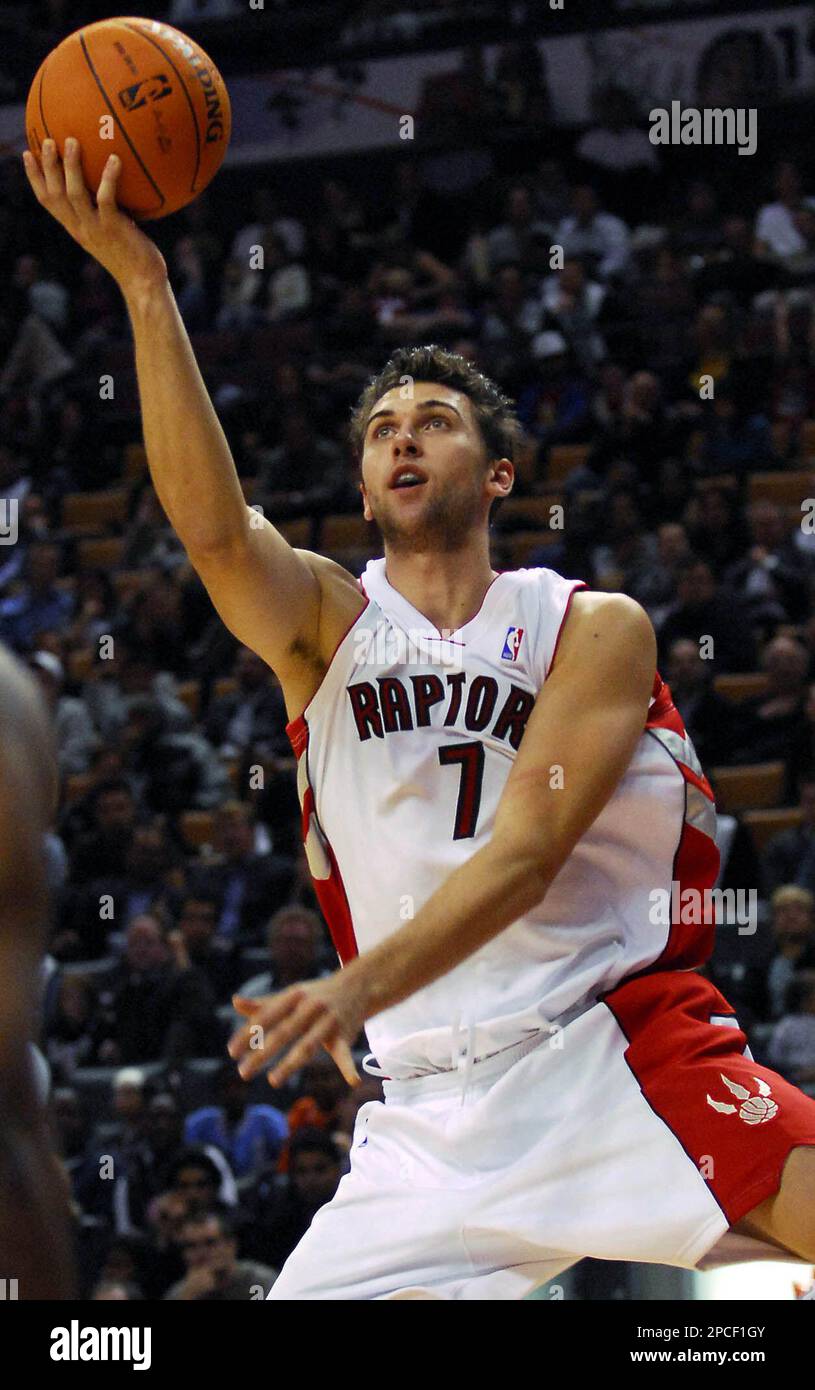 Toronto Raptors Andrea Bargnani drives to the basket during the