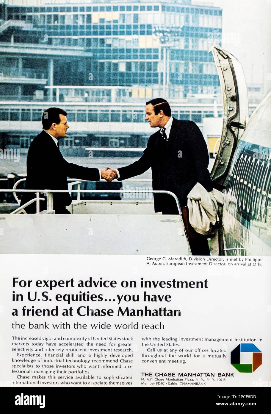 Chase Manhattan Bank advert in a Natgeo magazine March 1968 Stock Photo