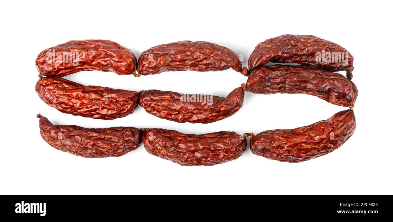 Dry Smoked Sausages Isolated, Salami Sticks, Kielbasa, Cabanossi