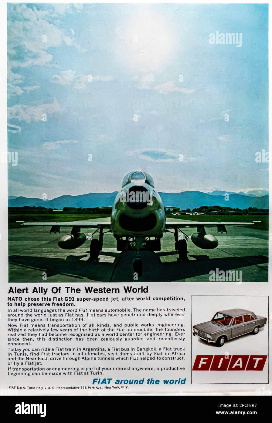 FIAT G91 super-speed jet advert in a Natgeo magazine July 1968 Stock Photo