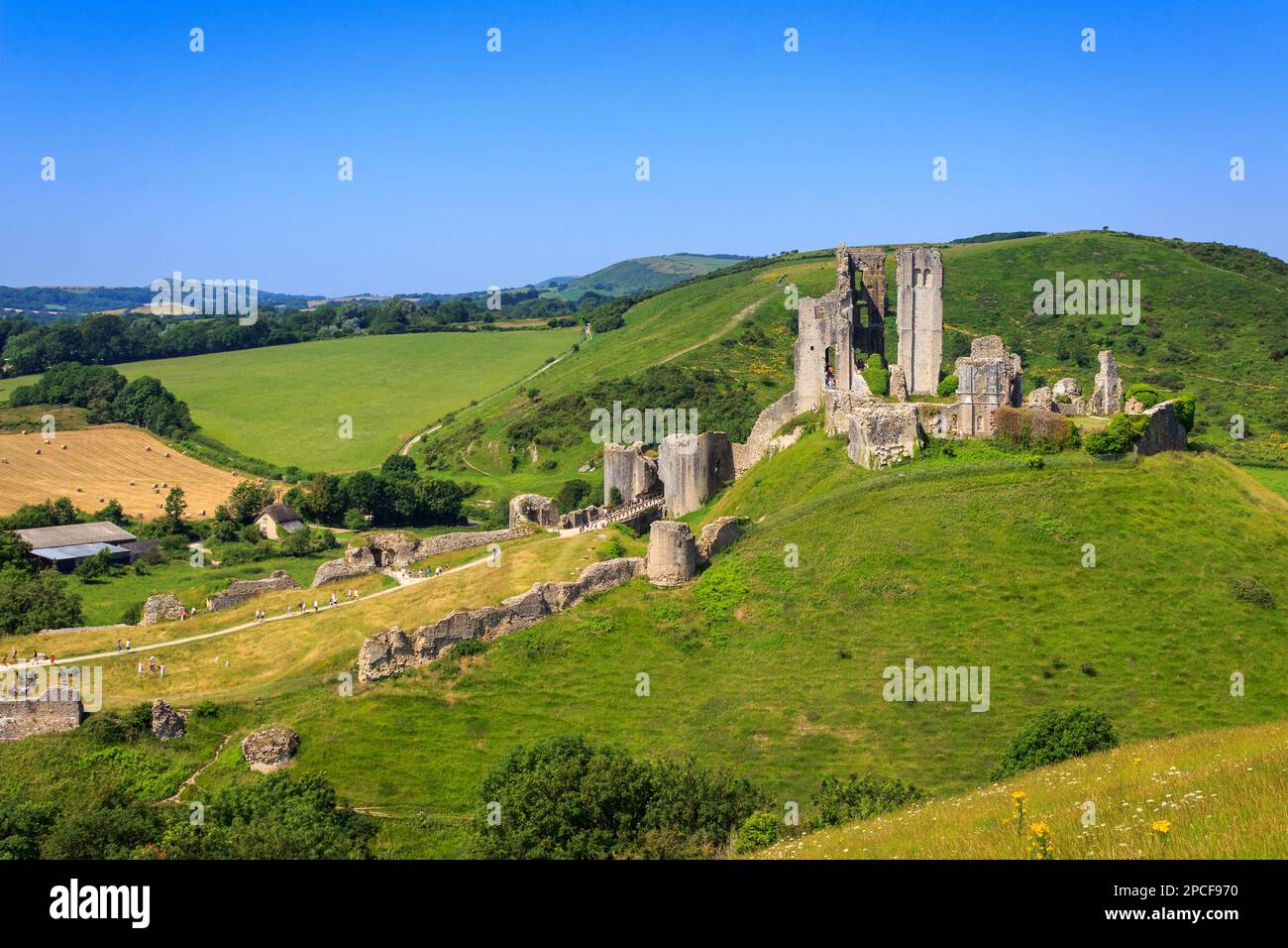 Corfe Castle ruins, Dorset Stock Photo