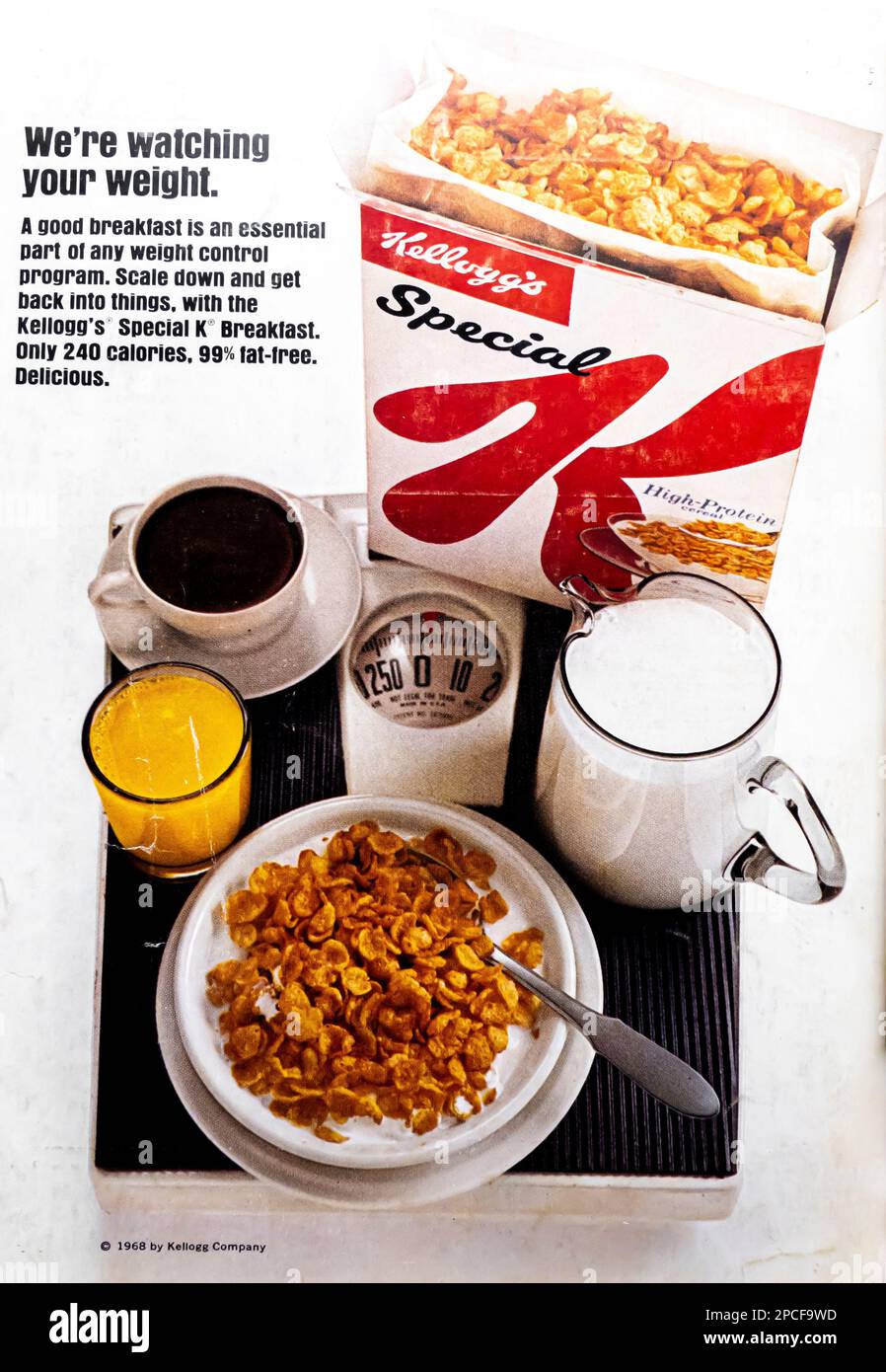 Kellogg's cereal breakfast advert in a Natgeo magazine July 1968 Stock