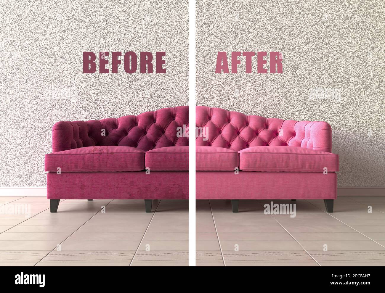 Clean and dirty sofa before and after, Cleaning service clean pink soft
