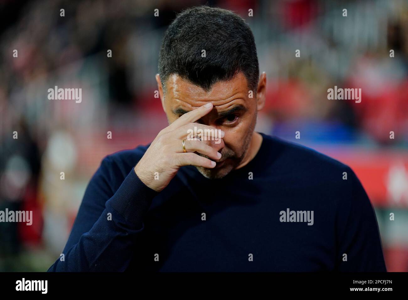 Girona, Spain. 13th Mar, 2023. Miguel Angel Sanchez coach (Girona FC) is pictured during La Liga football match between Girona FC and Atletico de Madrid, at Montilivi Stadium on March 13, 2023 in Girona, Spain. Foto: Siu Wu. Credit: dpa/Alamy Live News Stock Photo