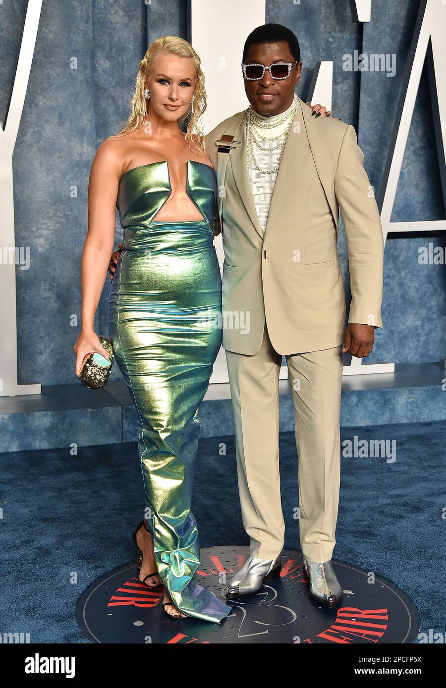 Rika Tischendorf and "Babyface" Edmonds arriving at the Vanity